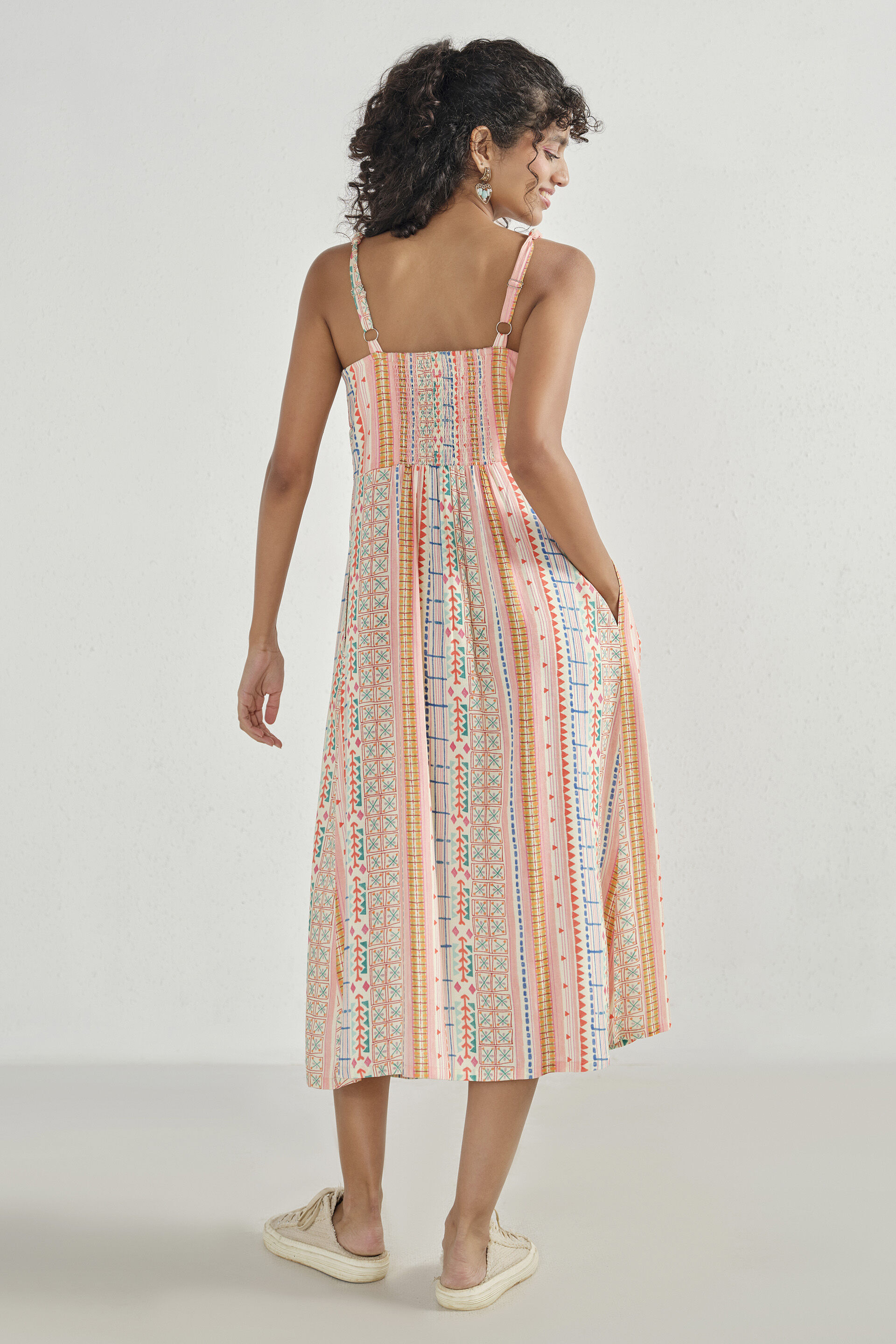 Printed Beaded-Strap Maxi Dress, Off White, image 6